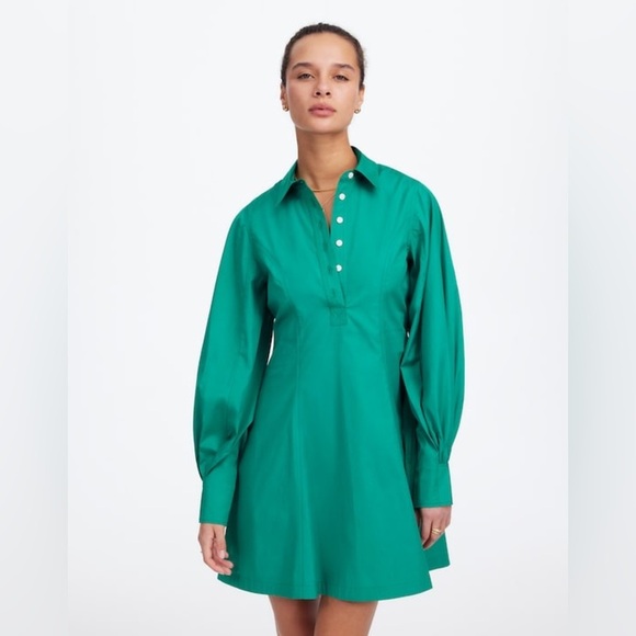 NWT Madewell Seamed Long-Sleeve Mini Shirtdress in Poplin - Picture 2 of 10